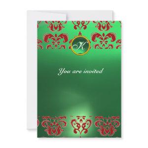 EMERALD DAMASK GEM STONE MONOGRAM green red