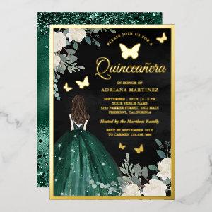 Emerald Dress Butterfly Black Quinceanera Gold Foil