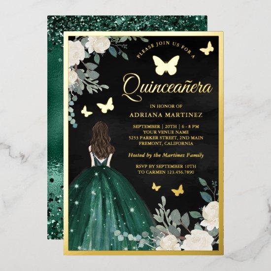 Emerald Dress Butterfly Black Quinceanera Gold Foil
