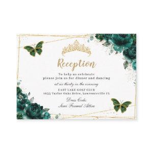 Emerald Floral Butterflies Quinceañera Reception Enclosure Card
