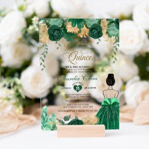 Emerald Floral Princess Mis Quince Quinceañera Acrylic