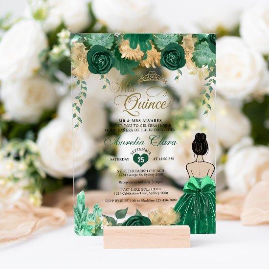 Emerald Floral Princess Mis Quince Quinceañera Acrylic