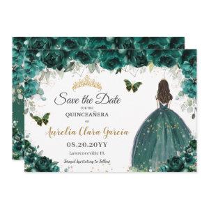 Emerald Floral Princess Quinceañera Save the Date