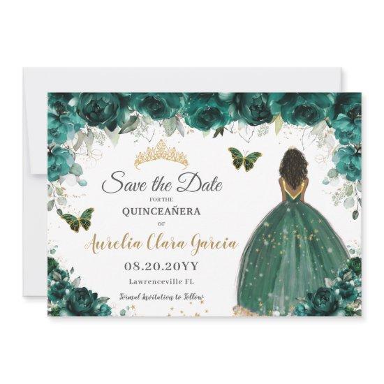 Emerald Floral Princess Quinceañera Save the Date
