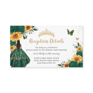 Emerald Floral Sunflowers Quinceañera Reception Enclosure Card