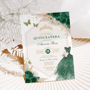 Emerald Gold Quinceañera Boho Floral Mis Quince 15