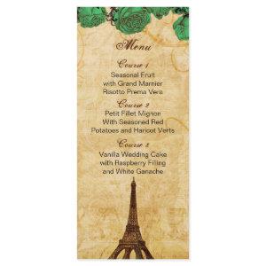 emerald gree eiffel tower Paris wedding menu cards