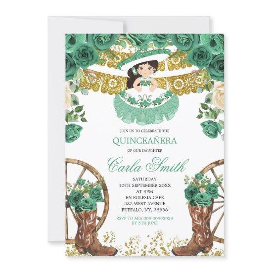 Emerald Green and Gold Charra Mis Quince