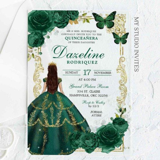 Emerald Green and Gold Princessa Quinceañera Acrylic