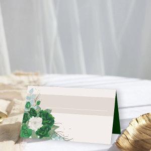 Emerald Green and Ivory Roses with Name Panel Place Card