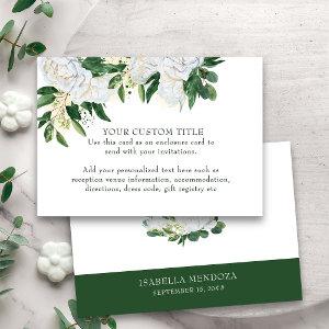 Emerald Green and White Peony Floral Custom Enclosure Card