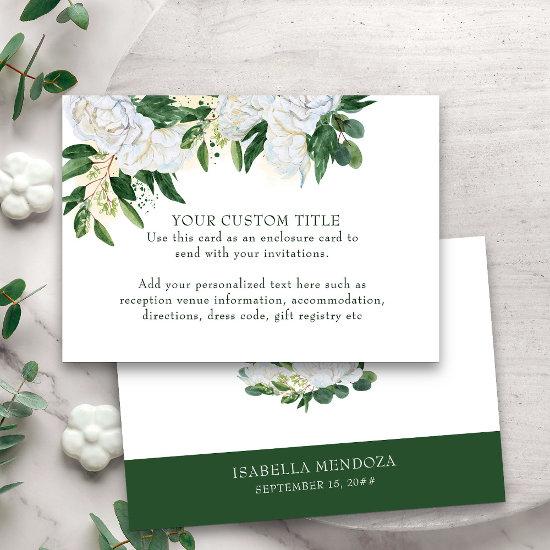 Emerald Green and White Peony Floral Custom Enclosure Card