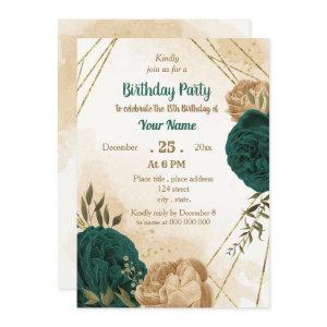 Emerald green beige gold botanical birthday
