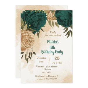Emerald green beige gold botanical birthday