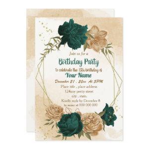 Emerald green beige gold botanical birthday