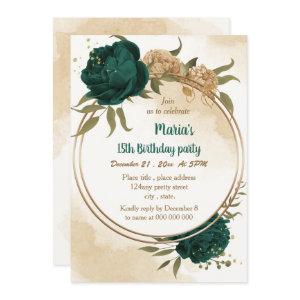 Emerald green beige gold botanical birthday