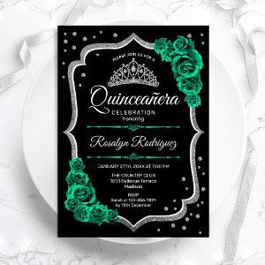 Emerald Green Black Silver Elegant Quinceanera