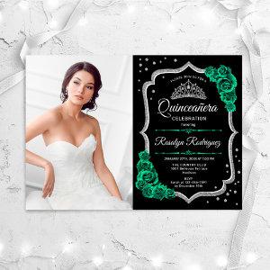 Emerald Green Black Silver Photo Quinceanera