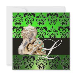 EMERALD GREEN ,BLACK, WHITE DAMASK JEWEL MONOGRAM