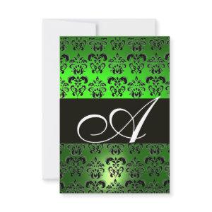 EMERALD GREEN BLACK WHITE DAMASK MONOGRAM RSVP