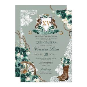 Emerald Green Crest Western Charro Quinceanera