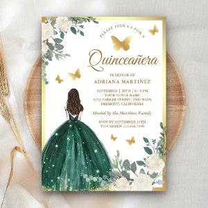 Emerald Green Dress Butterfly Gold Quinceanera