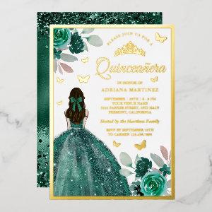 Emerald Green Dress Butterfly Quinceanera Gold Foil