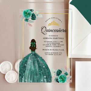 Emerald Green Dress Floral Gold Quinceanera Acrylic