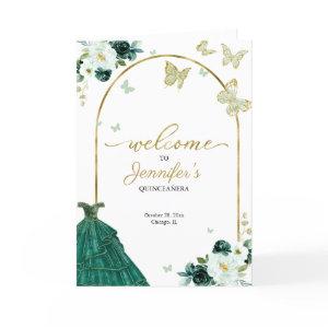 Emerald Green Dress Floral Quinceanera Programs
