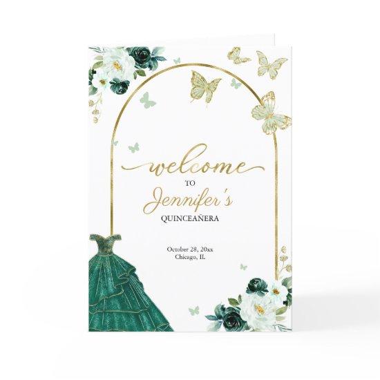 Emerald Green Dress Floral Quinceanera Programs