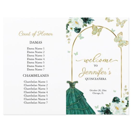 Emerald Green Dress Floral Quinceanera Programs