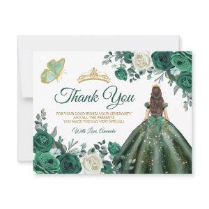 Emerald Green Dresses Quinceañera Gold Crown Thank You Card