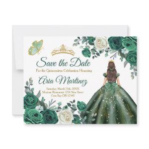 Emerald Green Dresses Quinceañera Save the Date Thank You Card