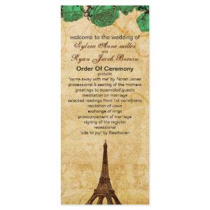 emerald green eiffel tower Paris wedding program