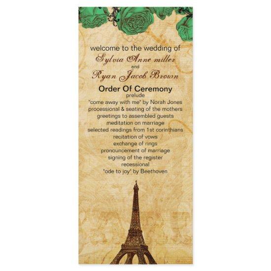 emerald green eiffel tower Paris wedding program