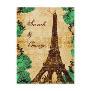 emerald green eiffel tower Paris wedding rsvp  Postcard