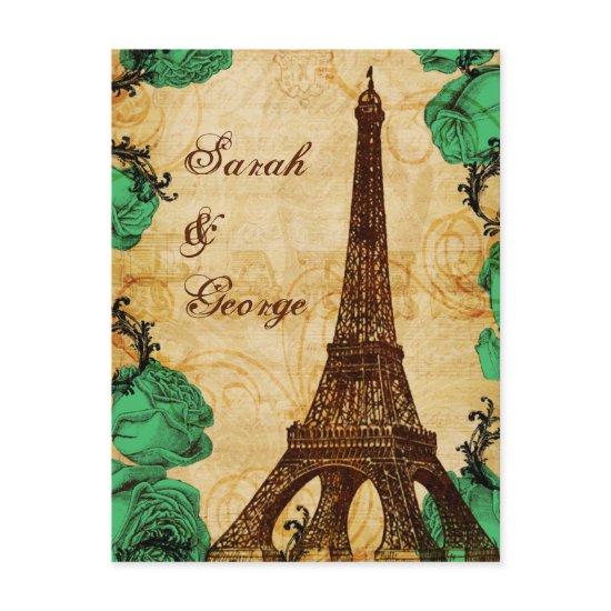 emerald green eiffel tower Paris wedding rsvp  Postcard
