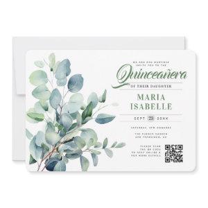 Emerald Green Eucalyptus Sage QR Code Quinceañera