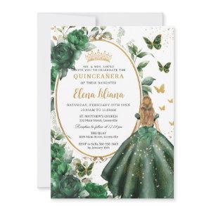 Emerald Green Floral Blonde Princess Quinceañera