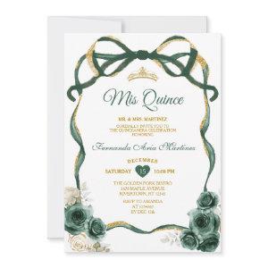 Emerald Green Floral Bow Ribbon Gold Mis Quince