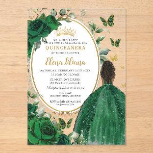 Emerald Green Floral Brown Princess Quinceañera Acrylic