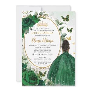 Emerald Green Floral Brown Princess Quinceañera