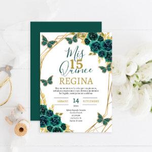 Emerald Green Floral Butterflies Quinceañera