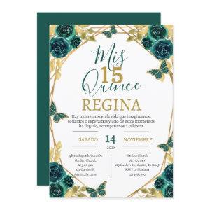 Emerald Green Floral Butterflies Quinceañera