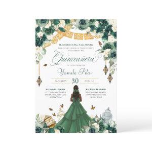 Emerald Green Floral Butterfly Elegant Quince 15th