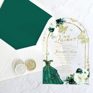 Emerald Green Floral Butterfly Quinceañera  Acrylic