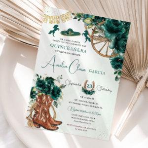 Emerald Green Floral Charro Cowgirl Quinceanera