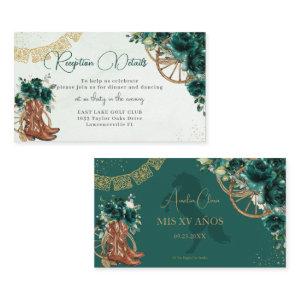 Emerald Green Floral Charro Quinceañera Reception Enclosure Card