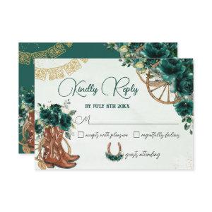Emerald Green Floral Charro West Quinceañera Reply RSVP Card