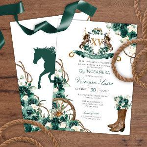 Emerald Green Floral Crest Charro Quinceanera